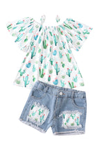 Load image into Gallery viewer, Cactus denim shorts set
